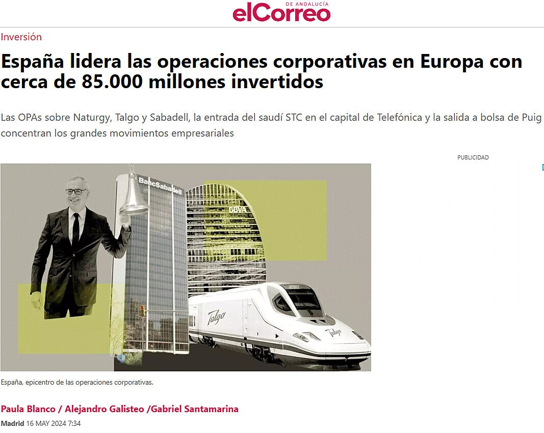 Espaa lidera las operaciones corporativas en Europa con cerca de 85.000 millones invertidos